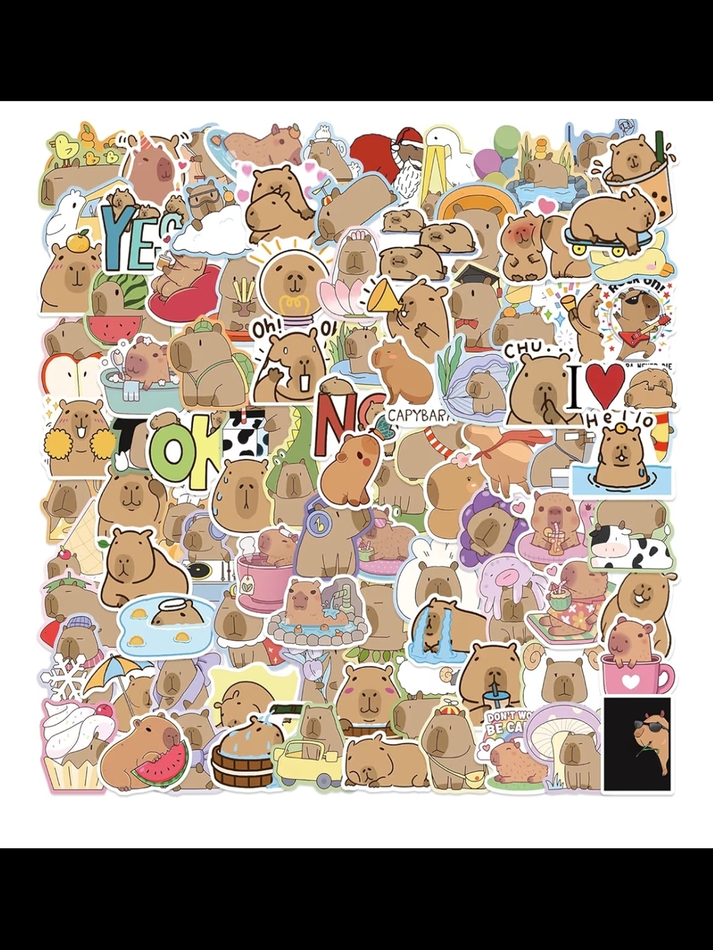 Brand New 100 Pcs Waterproof Capybara Vinyl Stickers